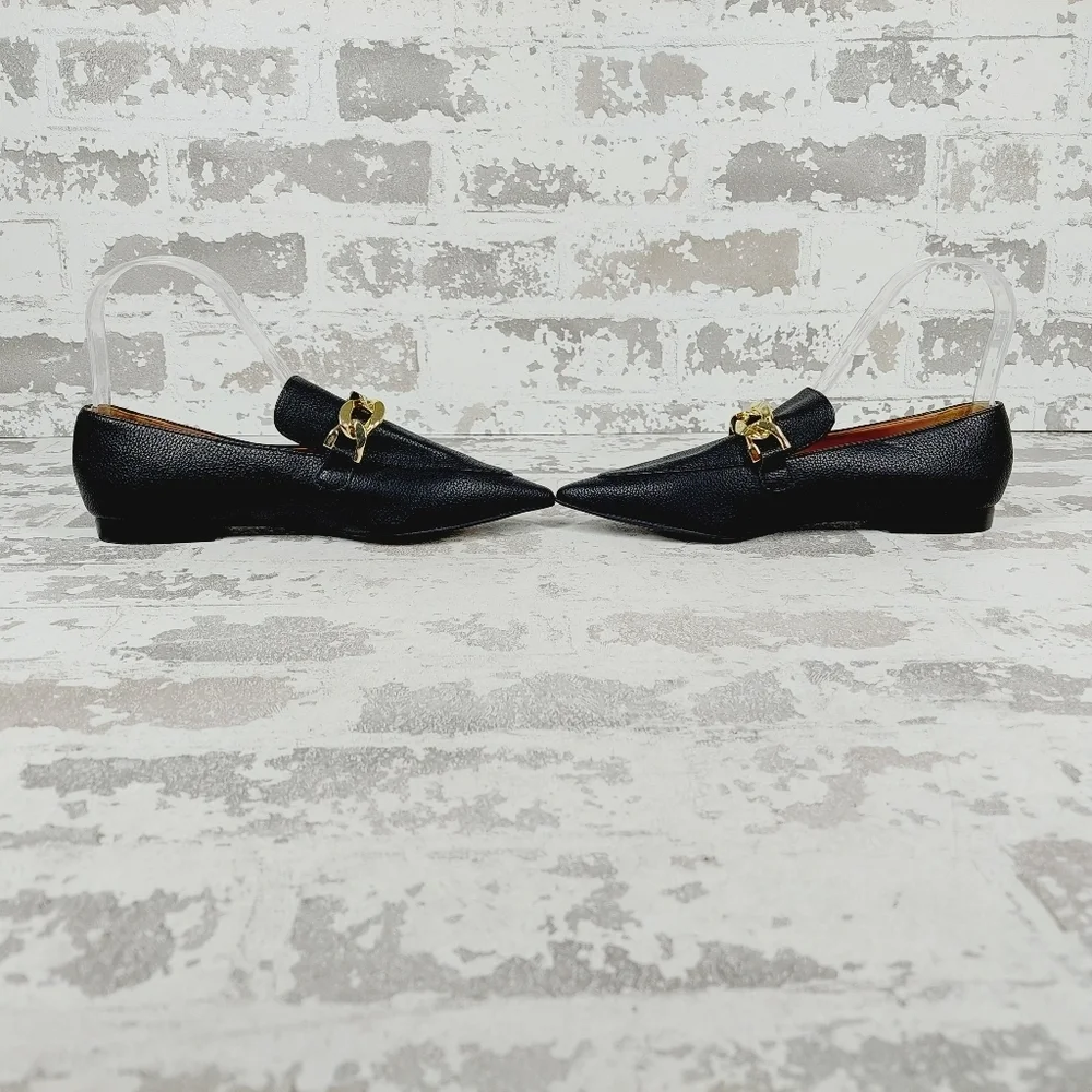 New Linea Paolo Mabel Black Faux Leather Pointed Toe Loafers W684